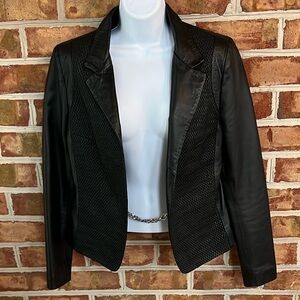 Raffaello Italian Black Leather Women's Jacket Blazer w/ silver hardware Size 42